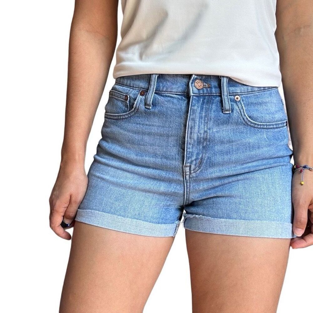 Madewell Blue Stretchy Denim Shorts Women Size 28 High Rise Waisted Cuffed